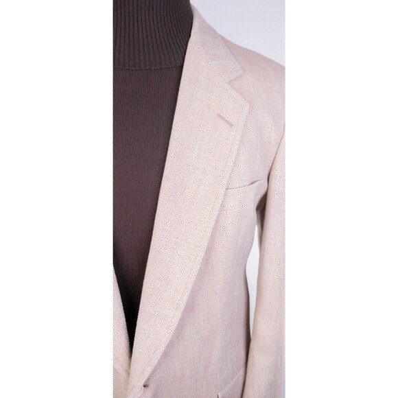 Hart Schaffner Marx Sports Coat Jacket 2-Buttn Wool Beige Blazer 44L Herringbone - Picture 4 of 13